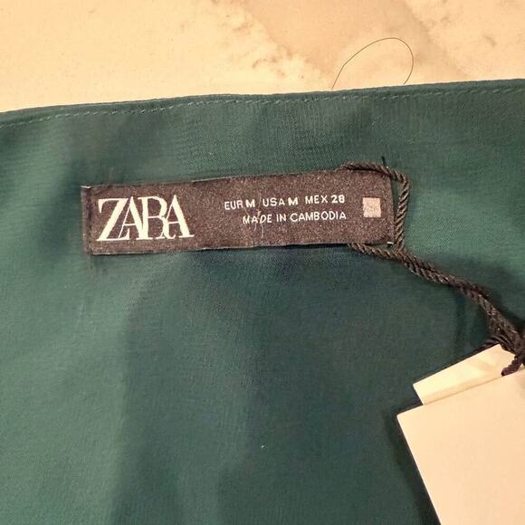 Zara NWT Satin Lace Asymmetrical Midi Slip Dress Womens Medium EmeraldGreen Sexy - Picture 5 of 10